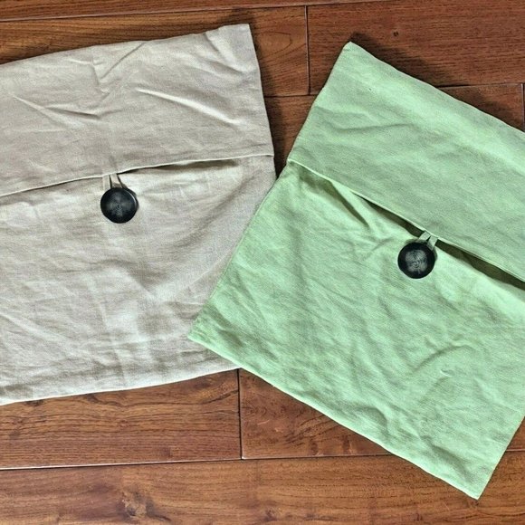 POTTERY BARN Pillow Cover TEXTURED 100% LINEN single Button 18 X 18 moss GREEN - Picture 10 of 11